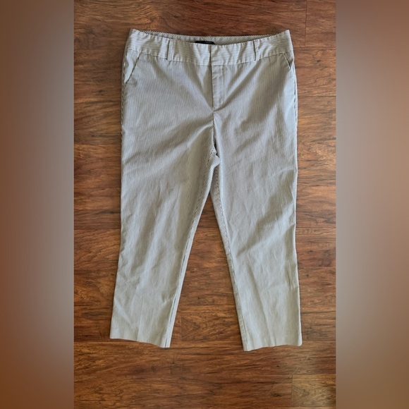 Norma Kamali Pants - Norma Kamala Seersucker Pin Stripe Pants Taupe Cropped Cotton Blend Size 10